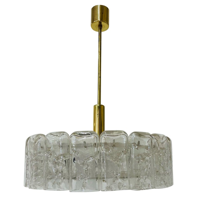 Small Circular German Mid-Century Modern Ice Glass Chandelier / Pendant, 1970s