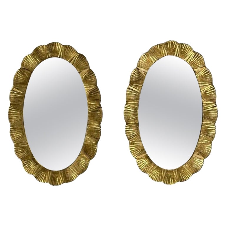 Contemporary, Oval Wall Mirrors, Scallop Motif, Murano Glass, Gilt Gold, Italy, 2023