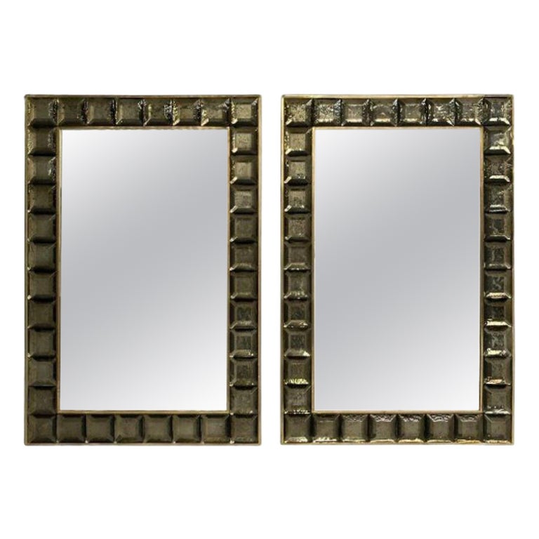 Contemporary, Wall Mirrors, Bronze Faceted Square Murano Glass, Italy, 21st C.