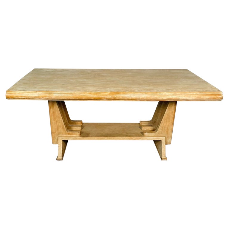 French Farmhouse, Mid-Century Modern Style, Trestle Dining Table, Ceruse Oak