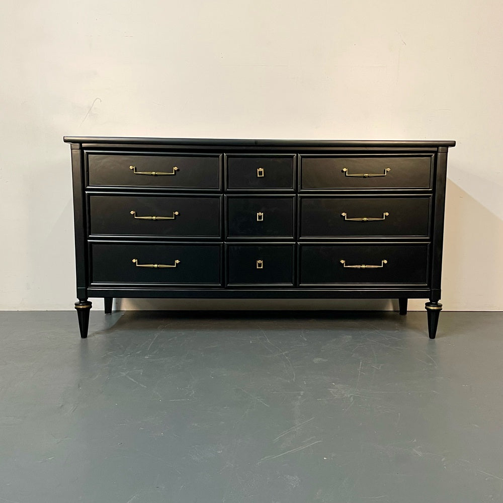 Louis XVI Black Matte Painted Dresser / Cabinet, Refinished, Brass Pulls