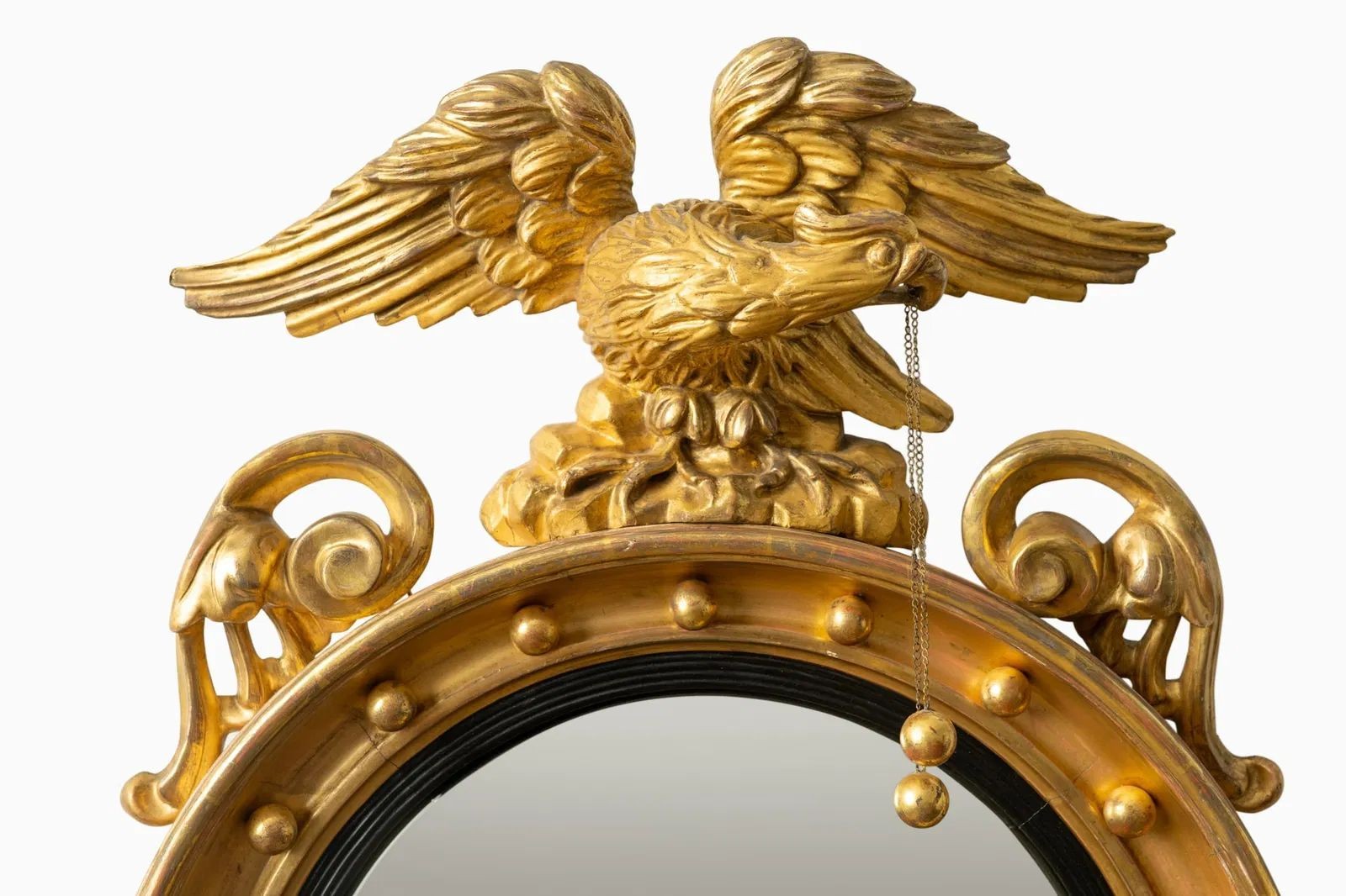 Federal Convex Wall Mirrors, Carved Giltwood, Opposing Eagles, England, 1830s