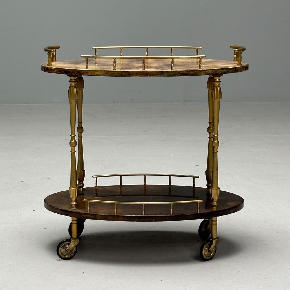 Aldo Tura, Italian Mid-Century Modern, Small Cart, Goatskin, Brass, Italy, 1960s