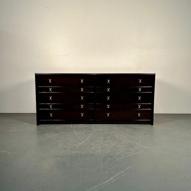 Mid-Century Modern Paul Frankl Mahogany Dresser, Stamped John Stuart, Brass