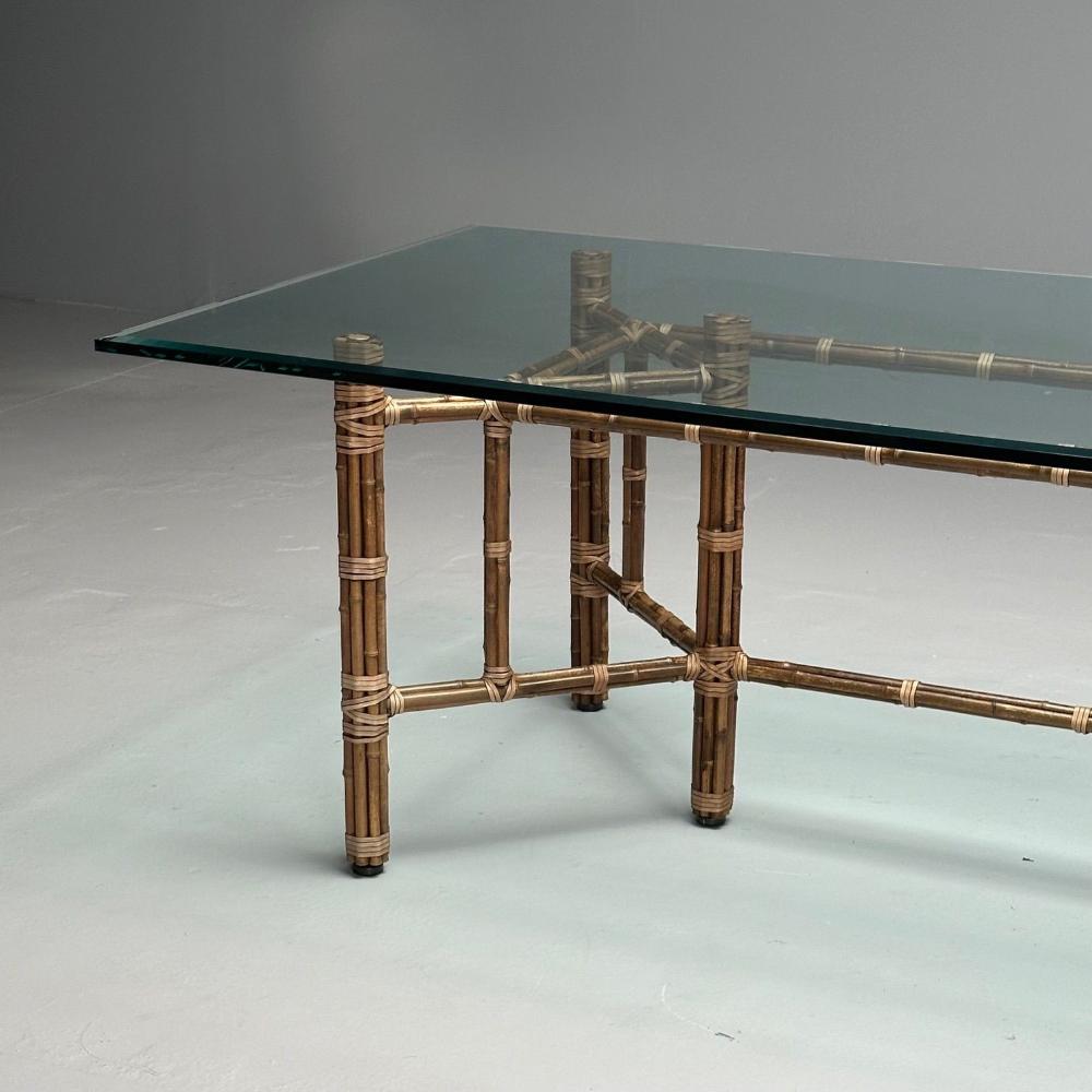 McGuire, Mid-Century Modern, Glass Top Dining Table, Bamboo, Rattan, 1970s