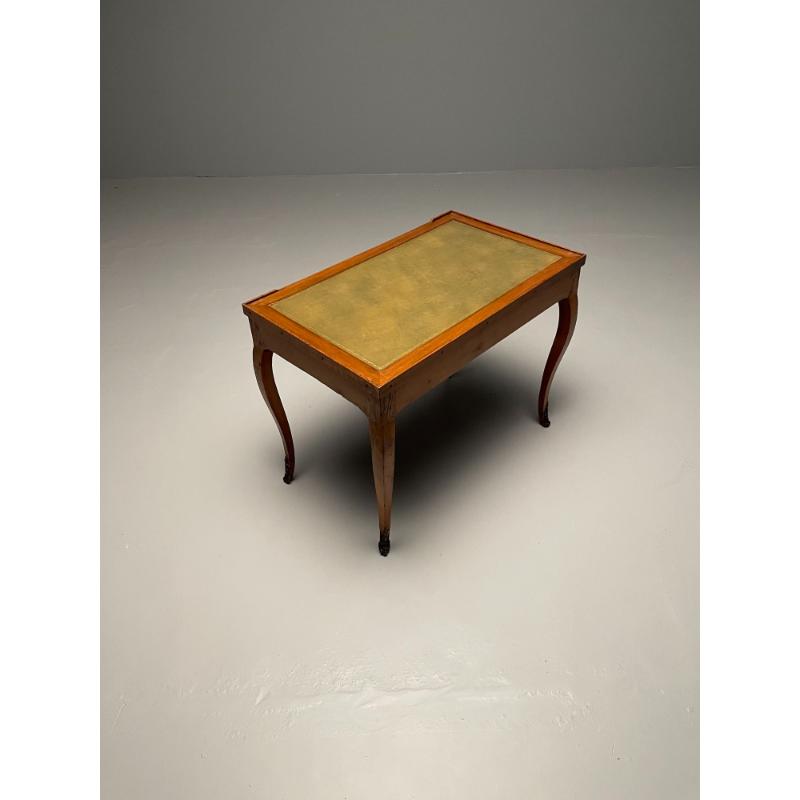 A French 19th Century Antique Game / Backgammon Table, Checkerboard Leather Top