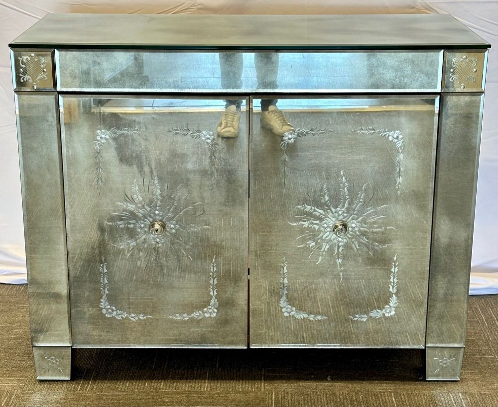 Maison Jansen Mirrored Cabinet, Commode, Verre Eglomise, Mid Century Modern