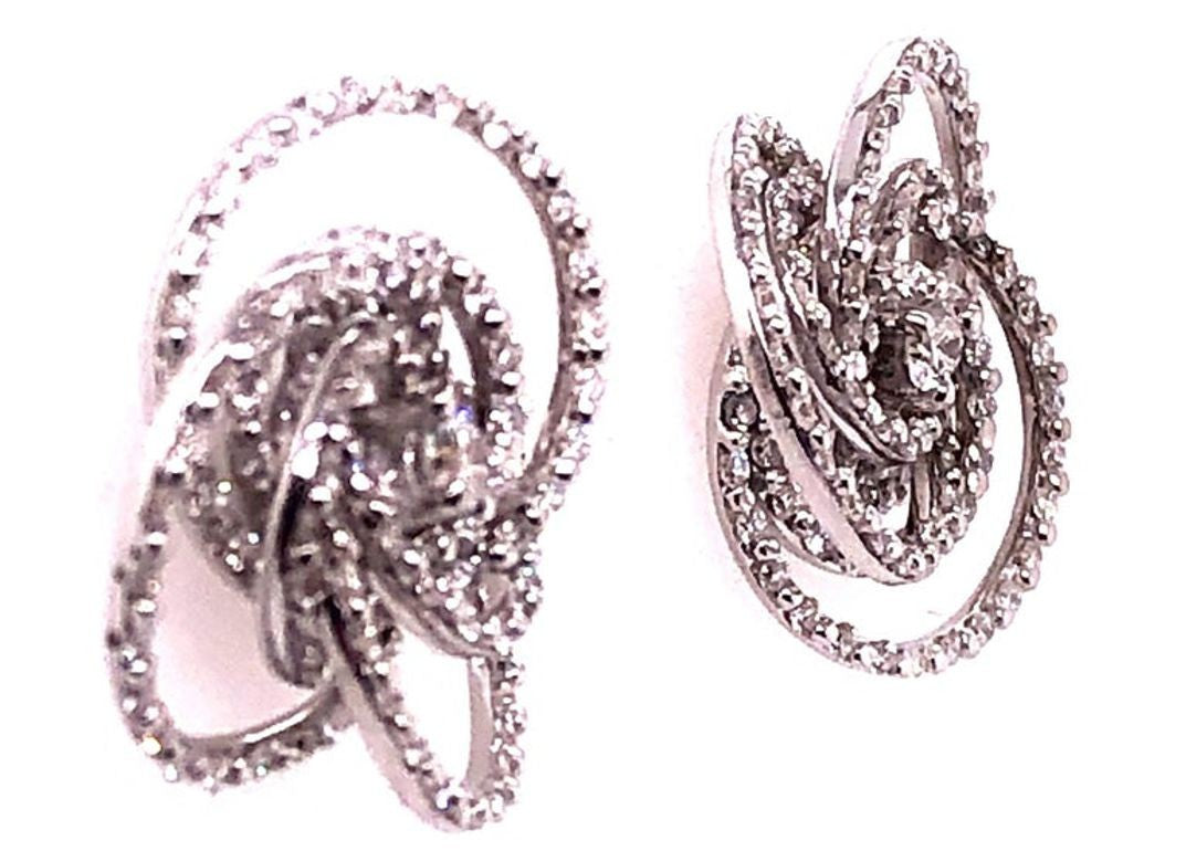 18 Karat White Gold Diamond Flower Swirl Stud Earrings by H2 at Hammerman