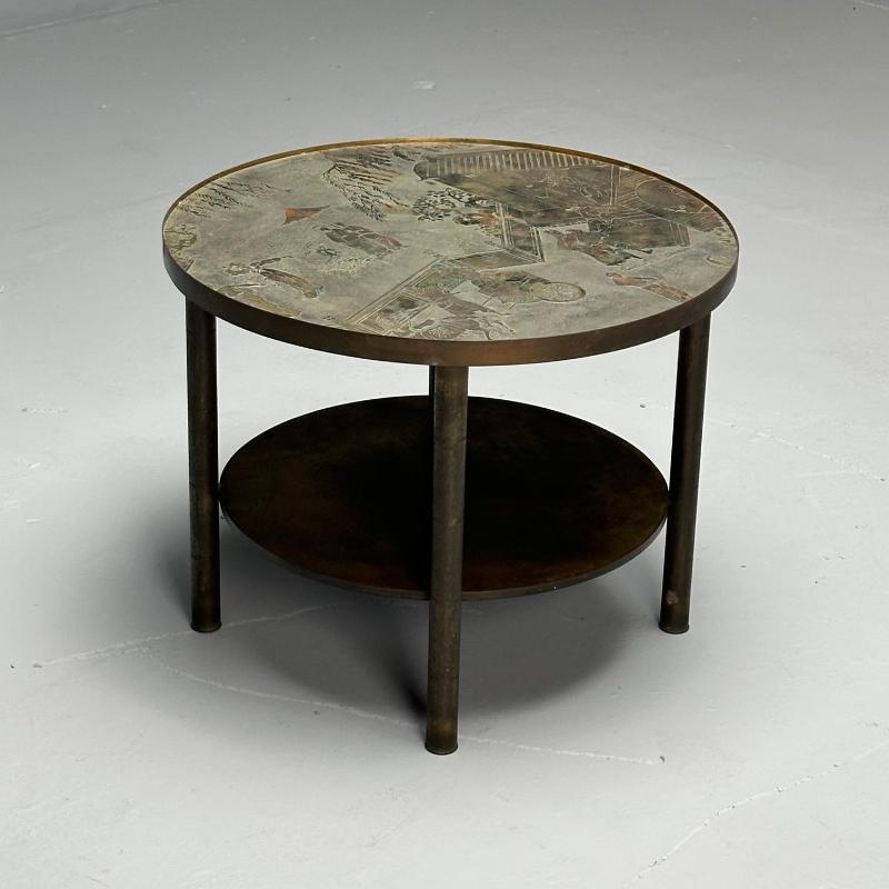 Philip & Kelvin LaVerne, Mid-Century Modern, Tao Shelf, Tall Side Table, Bronze