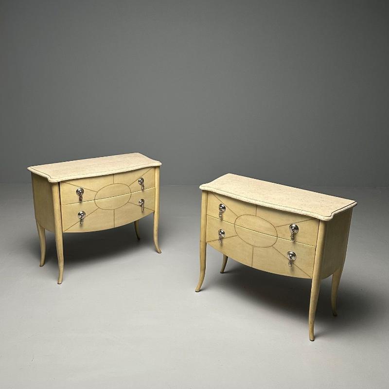 Pair of Andre Groult Art Deco Style Parchment Paper Nightstands / Commodes