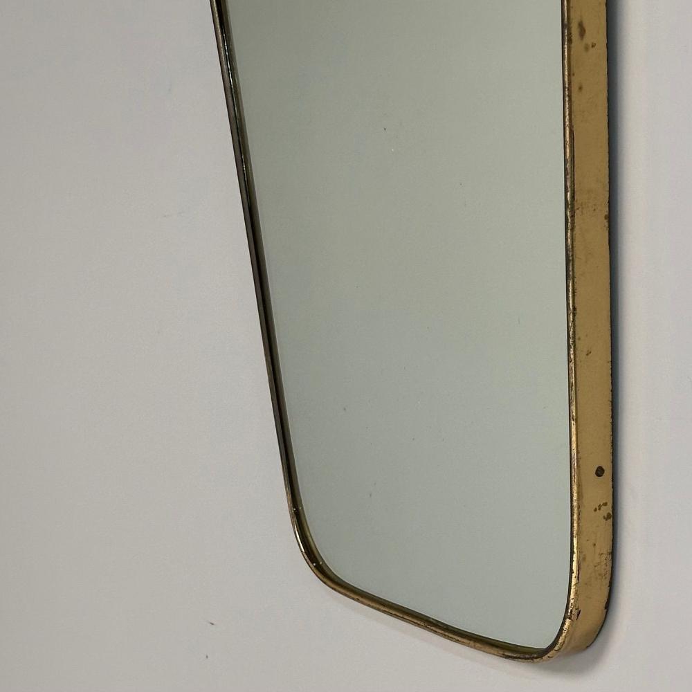 Gio Ponti Attr, Italian Mid-Century Modern, Wall Mirror, Patinated Brass, 1950s