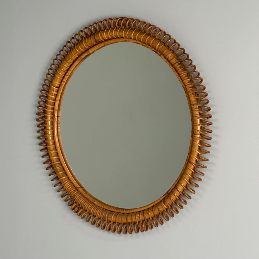 Italian Mid-Century Modern, Small Wall Mirror, Rattan, Bamboo, Italy, 1960s