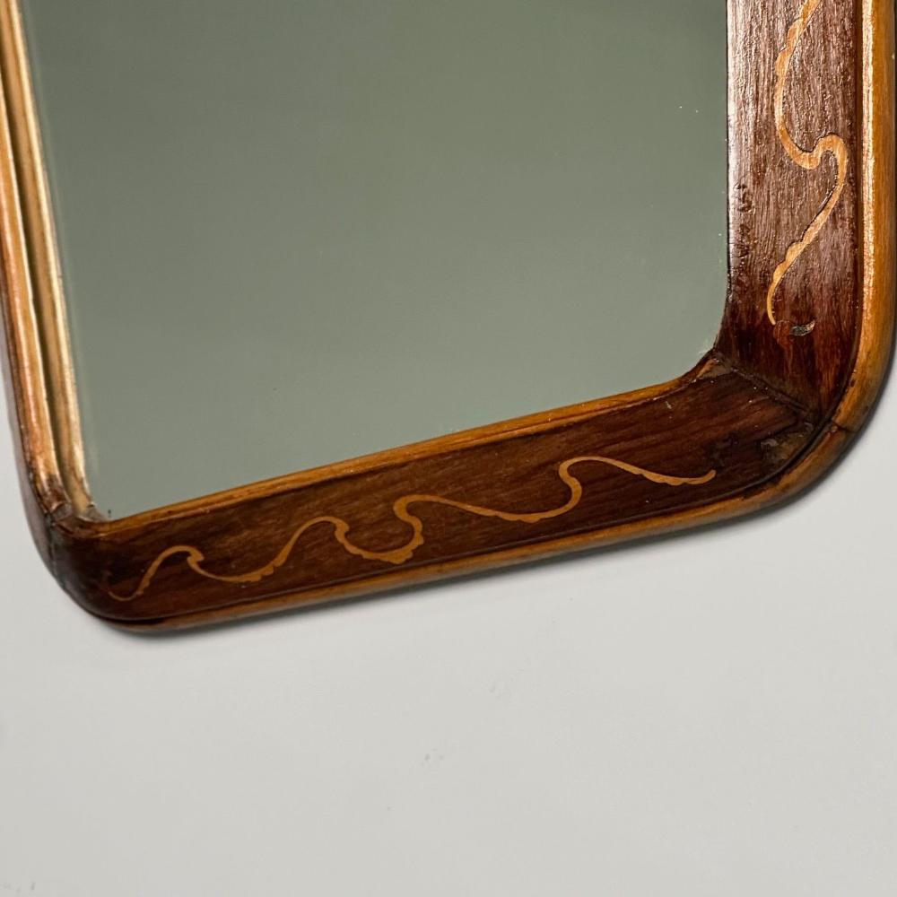 Italian Mid-Century Modern, Wall Mirror, Inlaid Walnut, Italy, 1970s