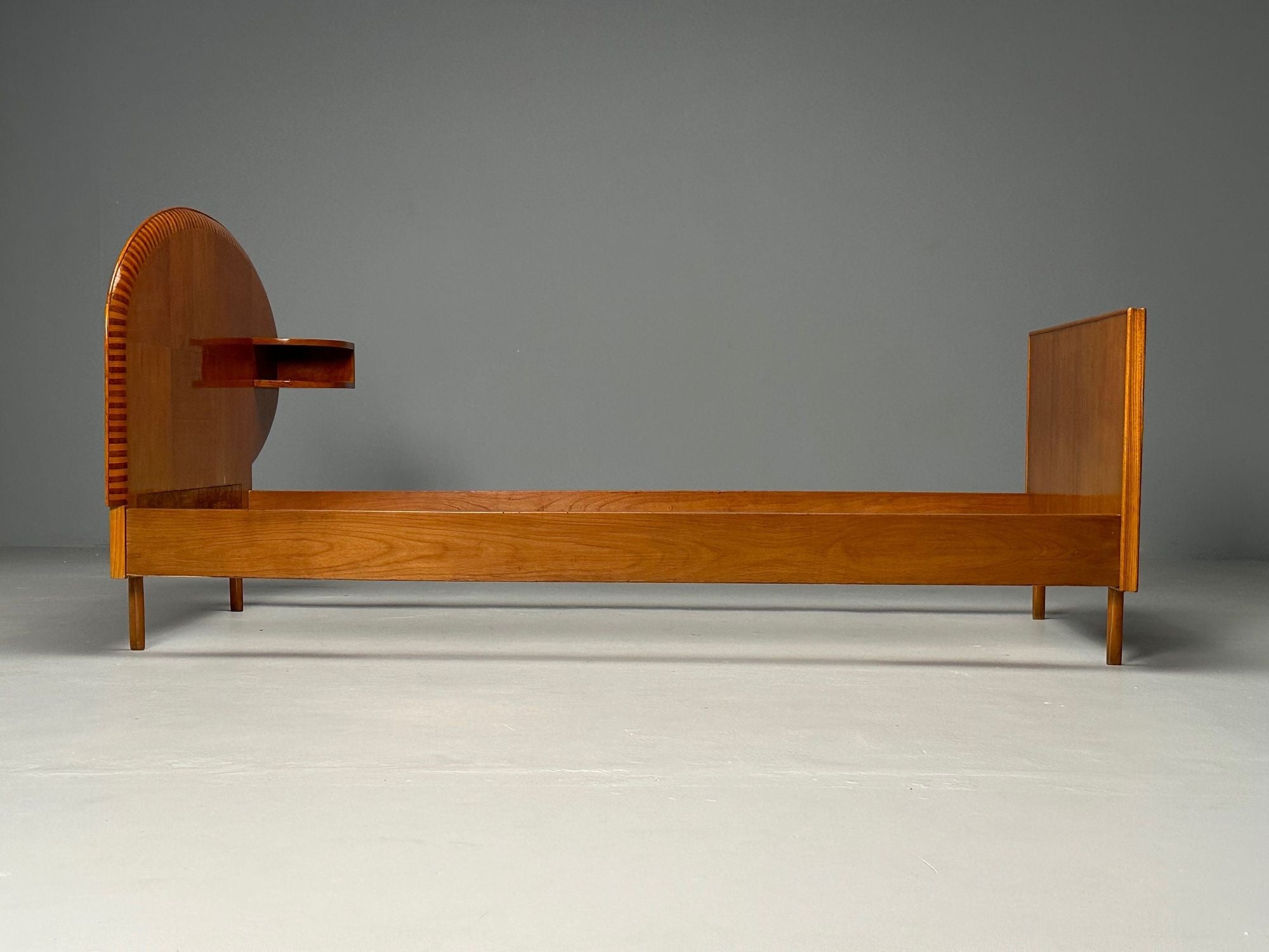 Italian Mid-Century Modern, Twin Bed with Shelf, Marquetry, Italy, 1950s