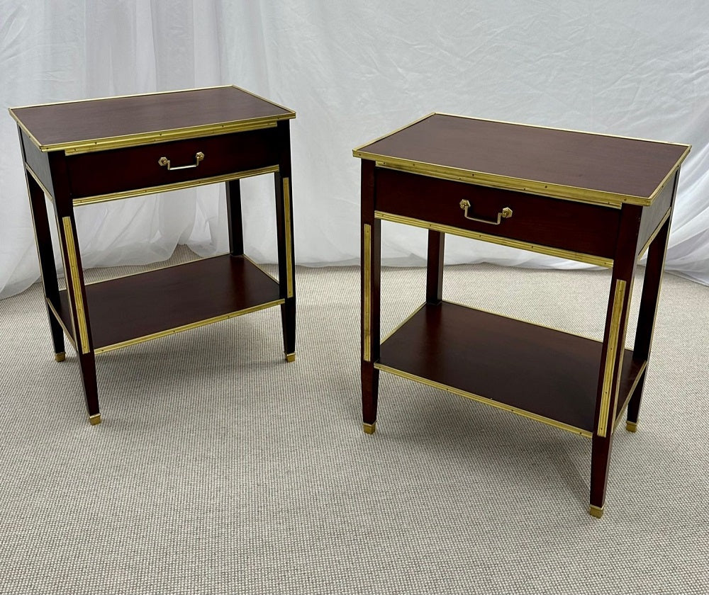 Pair of One Drawer Neoclassical Style Bronze-Mounted Mahogany End / Side Tables