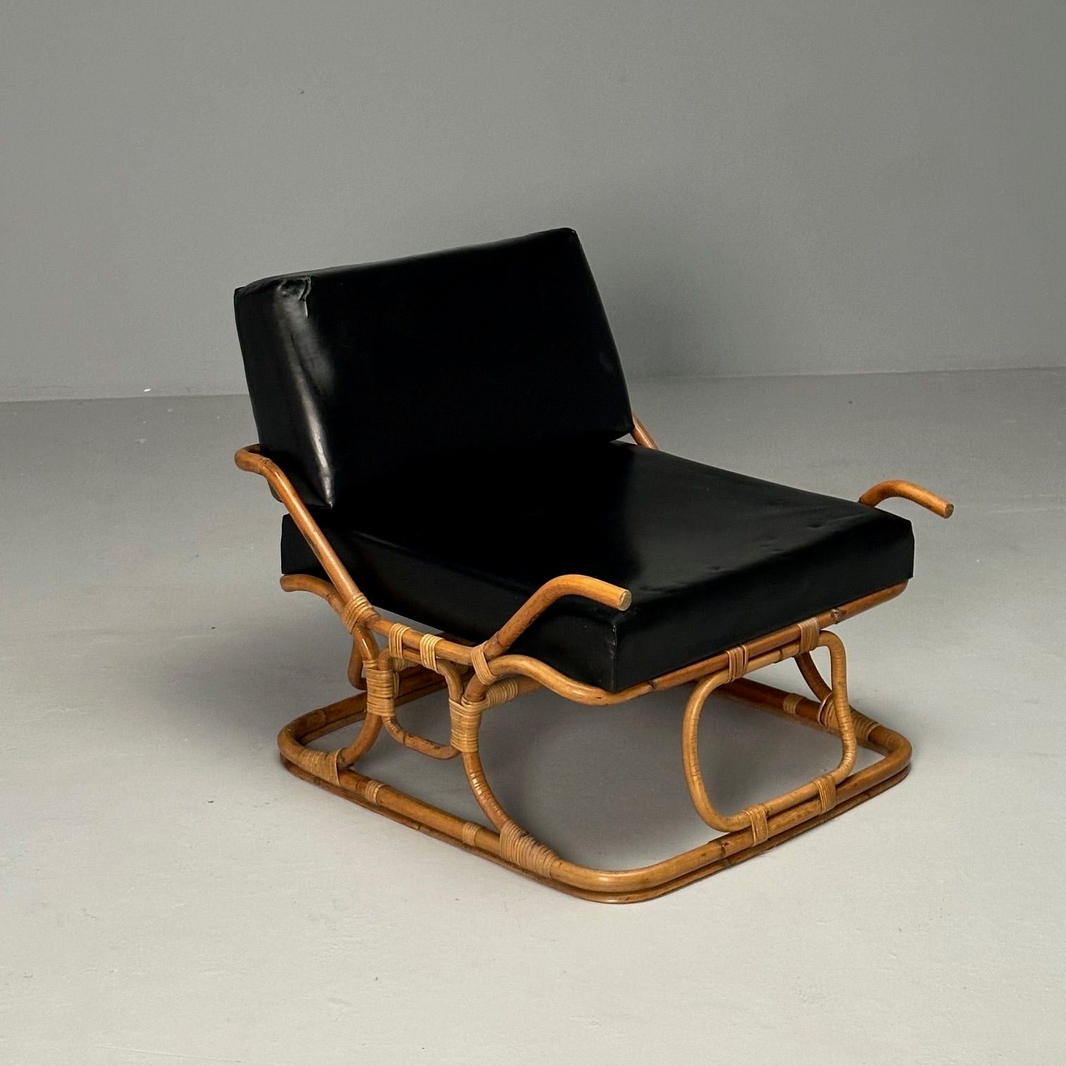 ISA Ponte San Pietro, Italian Mid-Century Modern, Armchair, Ottoman, Rattan