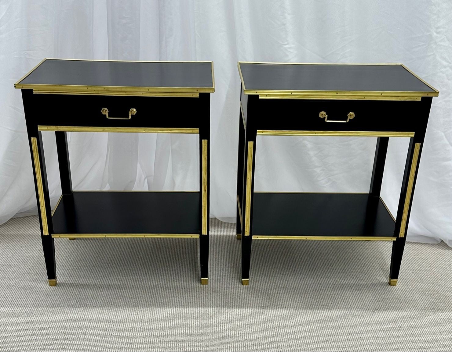 Pair of Ebony End / Side Tables, Night Tables, Maison Jansen Style, Hollywood