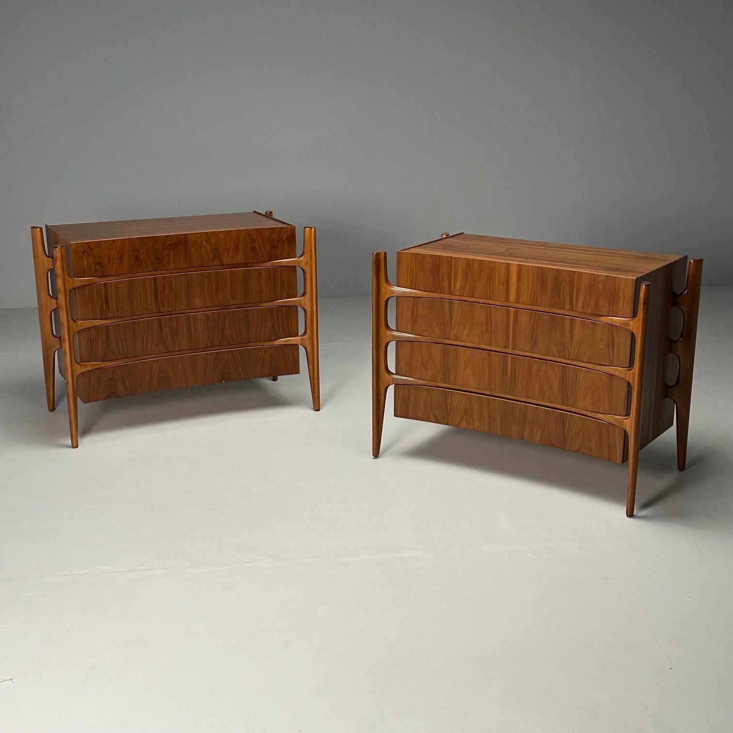 William Hinn, Swedish Mid-Century Modern, Sculptural Dressers, Walnut, 1970s