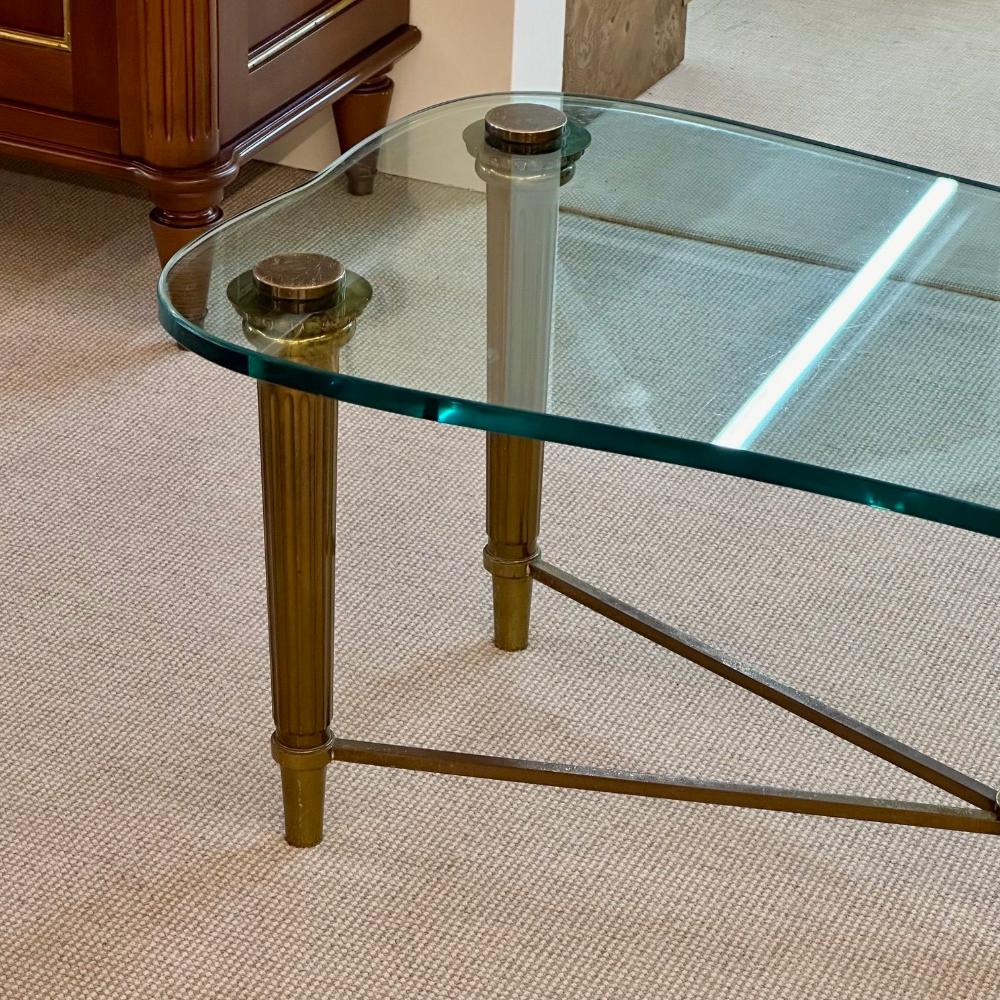 French Neo-Classical Glass Top Coffee Table, Mid-Century Modern PE Guerin Style