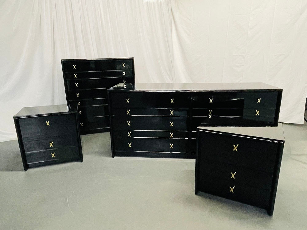 Paul Frankl Mid Century Modern John Stuart Bedroom Set, Ebony Lacquer Refinished