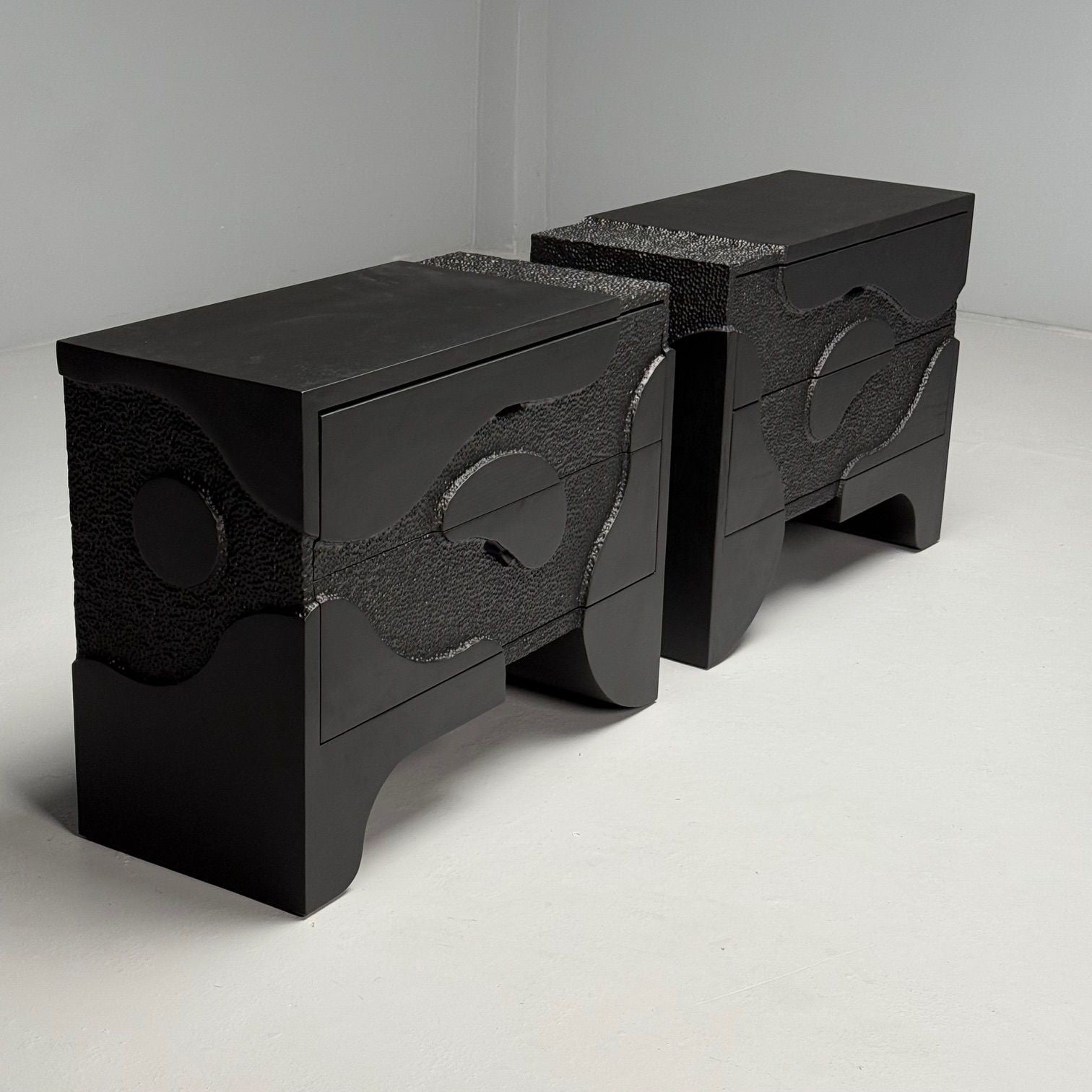 Contemporary, Organic Modern, Sculptural Nightstands, Black Ashwood, 21st C.