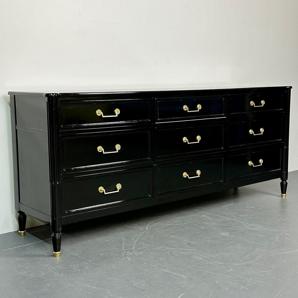 Hollywood Regency Ebony Lacquer Sideboard / Commode, Jansen Style, Baker