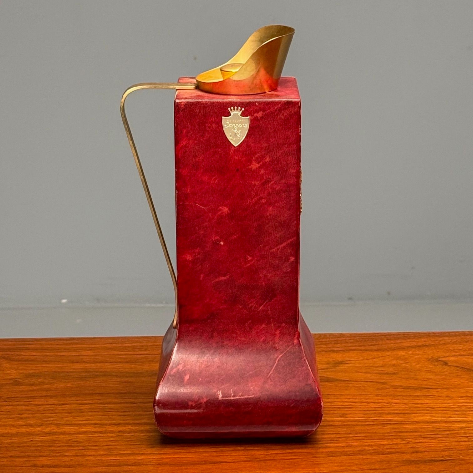 Aldo Tura, Italian Mid-Century Modern, Carafe, Brass, Red Lacquered Goatskin