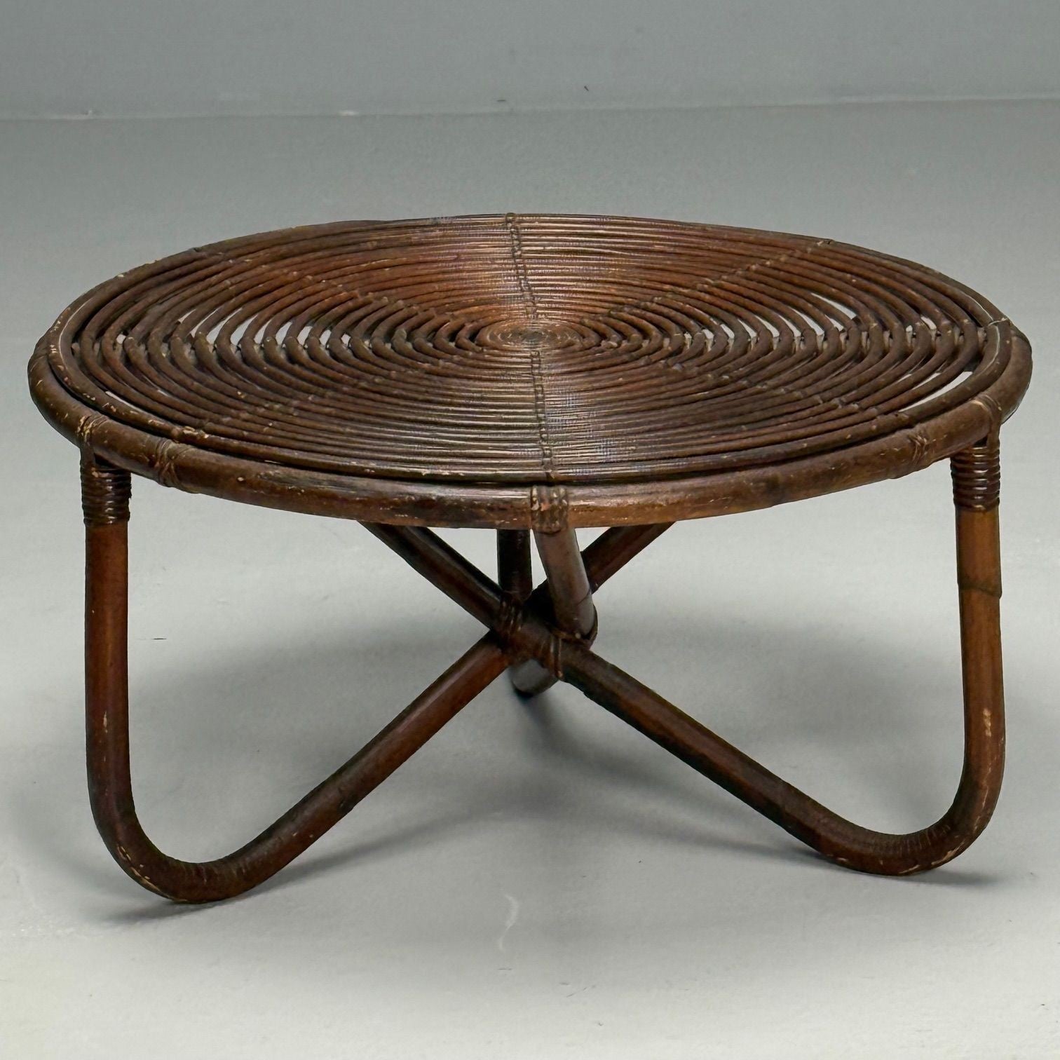 Tito Agnoli, Italian Mid-Century Modern, Small Coffee Table, Rattan, Bamboo