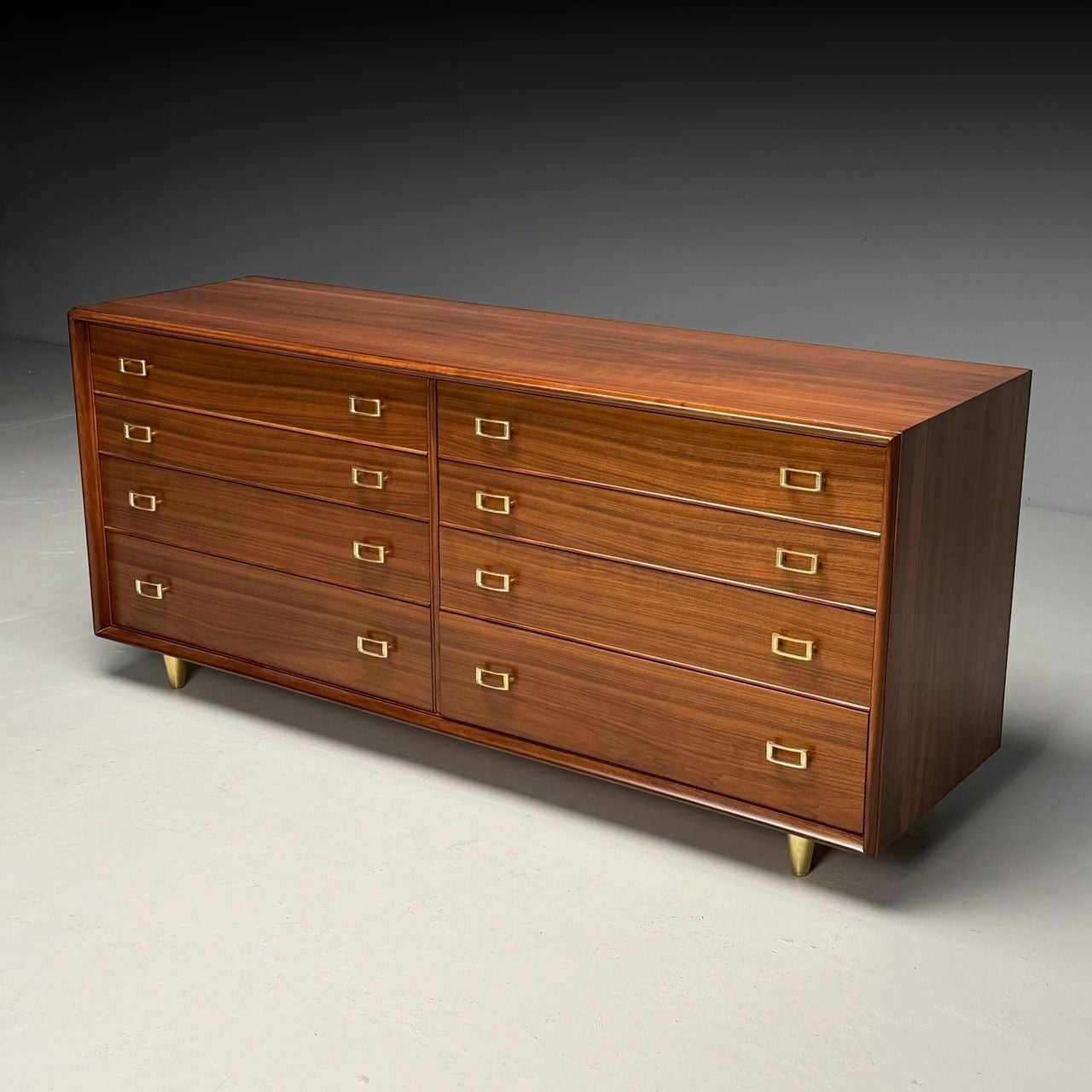 Paul Frankl, John Stuart, Mid-Century Modern, Dresser, Walnut, Brass, USA, 1950s