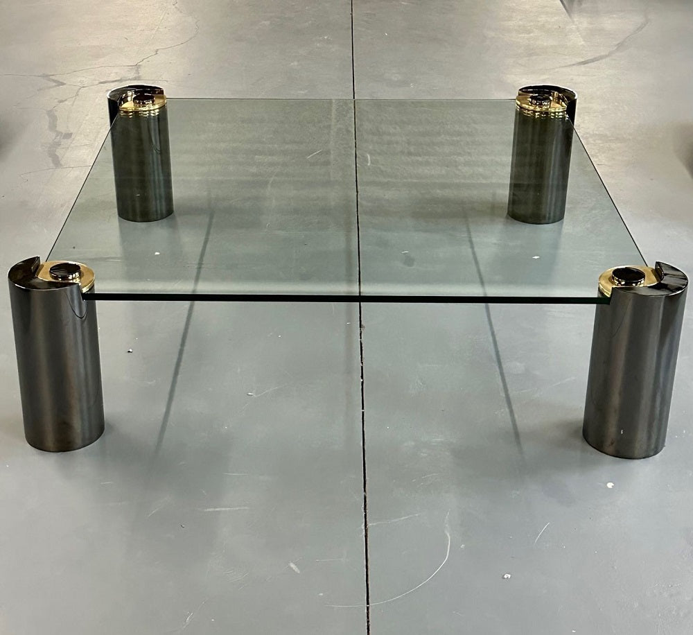 Signed Large Mid-Century Karl Springer Coffee / Cocktail Table, Gunmetal, Brass