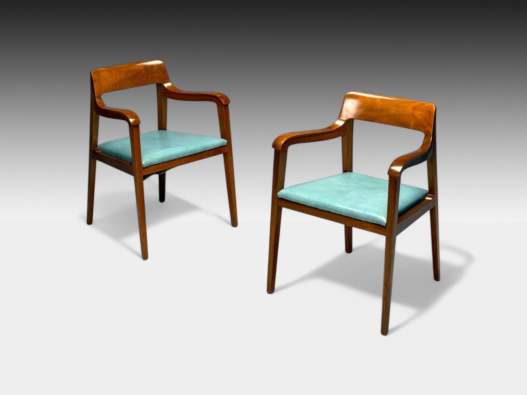 Edward Wormley, Dunbar, Six Riemerschmid Dining Chairs, Walnut, Leather, 1940s