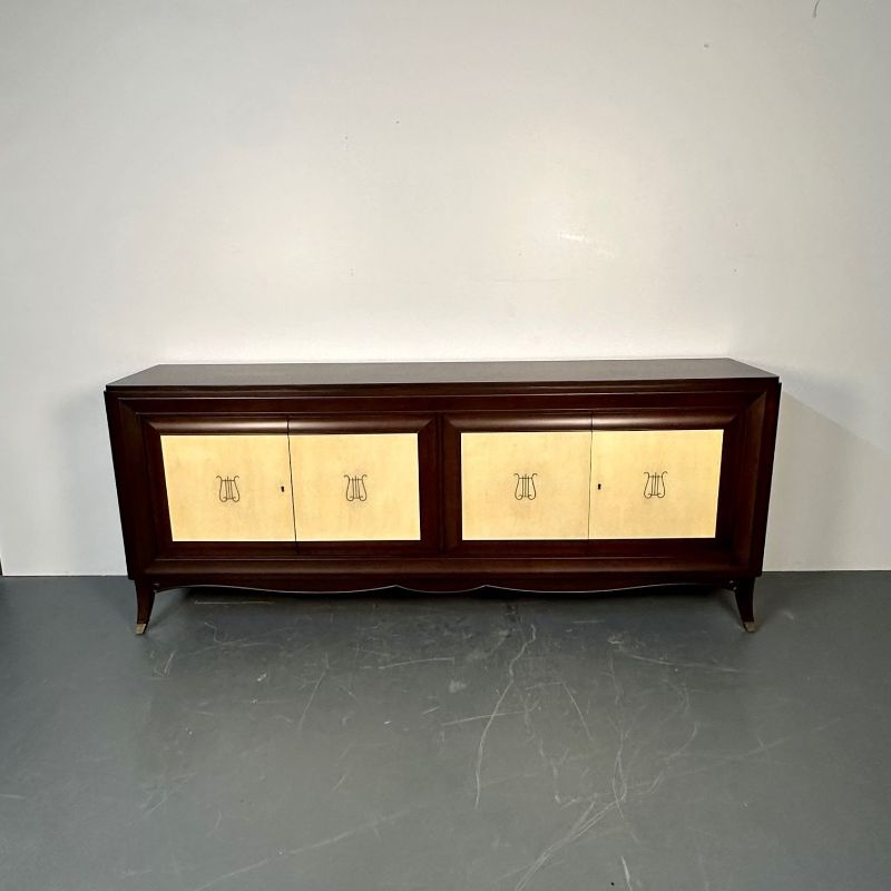 Italian Mid-Century Sideboard / Credenza / Cabinet, Parchment, Mahogany, 1950s