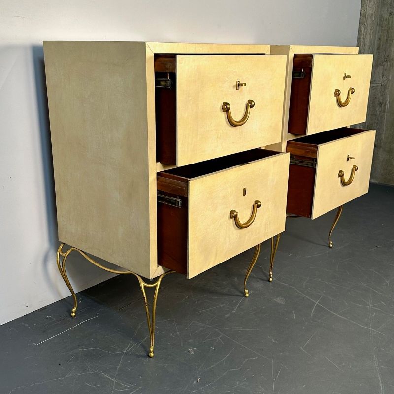 Pair Large Mid-Century French Parchment Commodes, Chests or Cabinets, 1950s