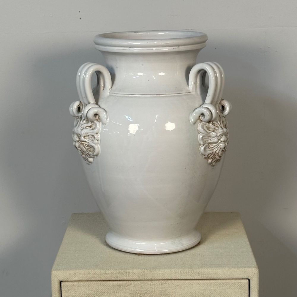 Tri-Handle Large White Ceramic Jug / Vase / Pottery