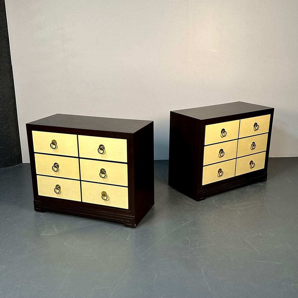 Pair of Mid-Century Modern John Stuart Parchment Nightstands / Dressers / Chests