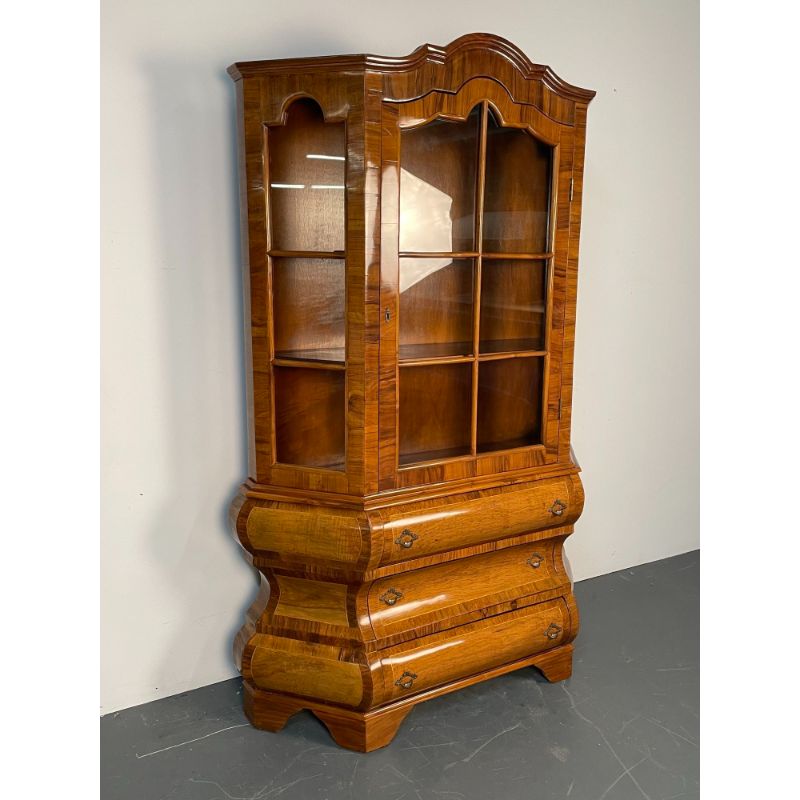 Italian Inlaid Venetian Burlwood Baroque Cabinet, Bookcase, Vitrine or Cupboard