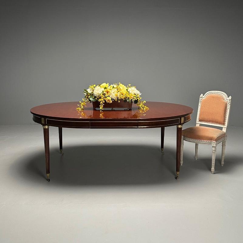 Maison Jansen Style, French Louis XVI, Dining Table, Circular, Mahogany, Bronze