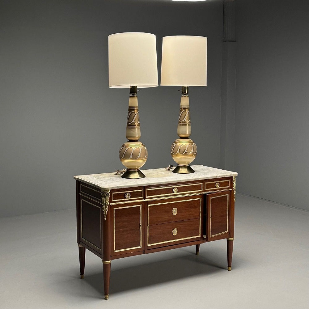 Italian Mid-Century Modern, Large Table Lamps, Gold Glass, Brass, Italy, 1960s