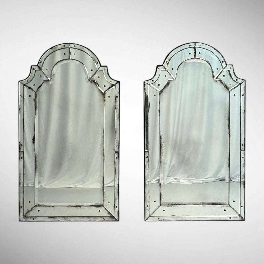 Queen Anne Style, Venetian Wall Mirrors, Antiqued Beveled Glass, Dome Top