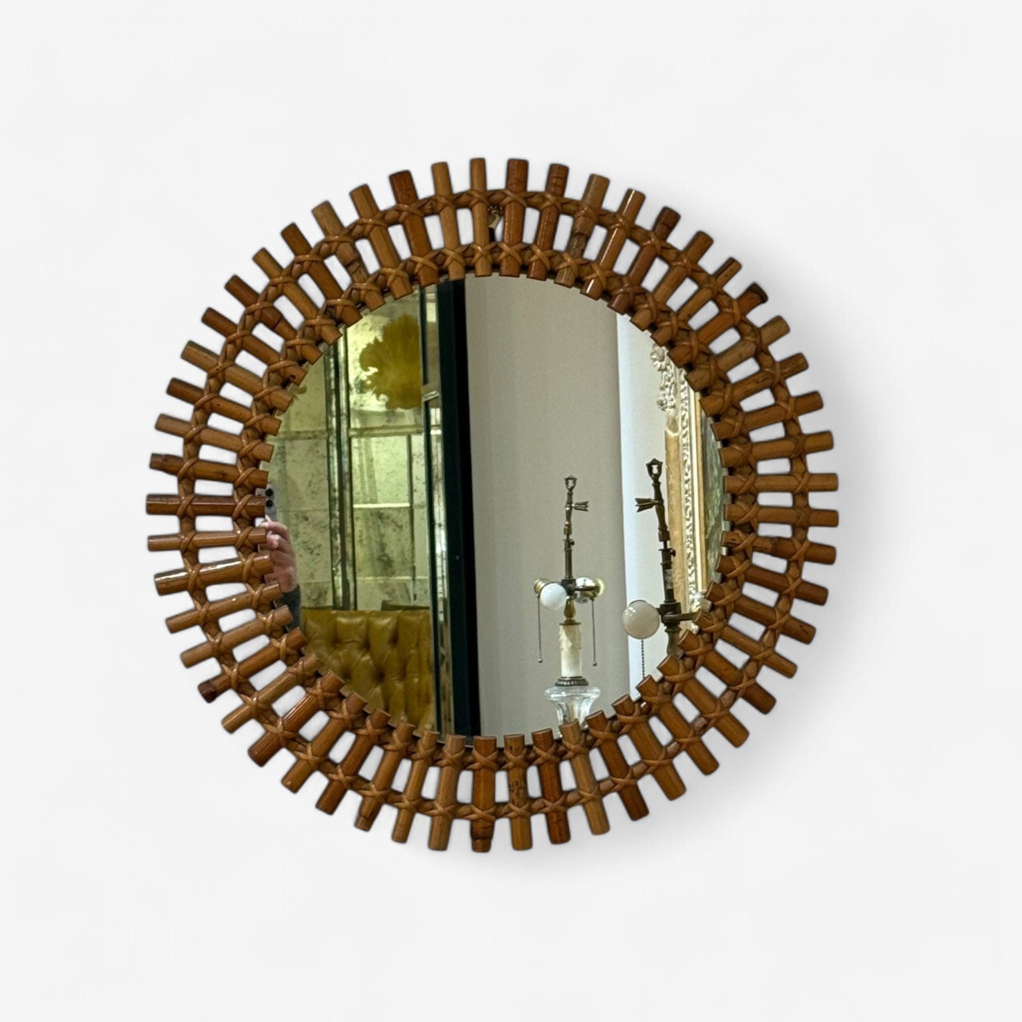 Italian Mid-Century Modern, Small Wall Mirror, Rattan, Bamboo, Italy, 1960s