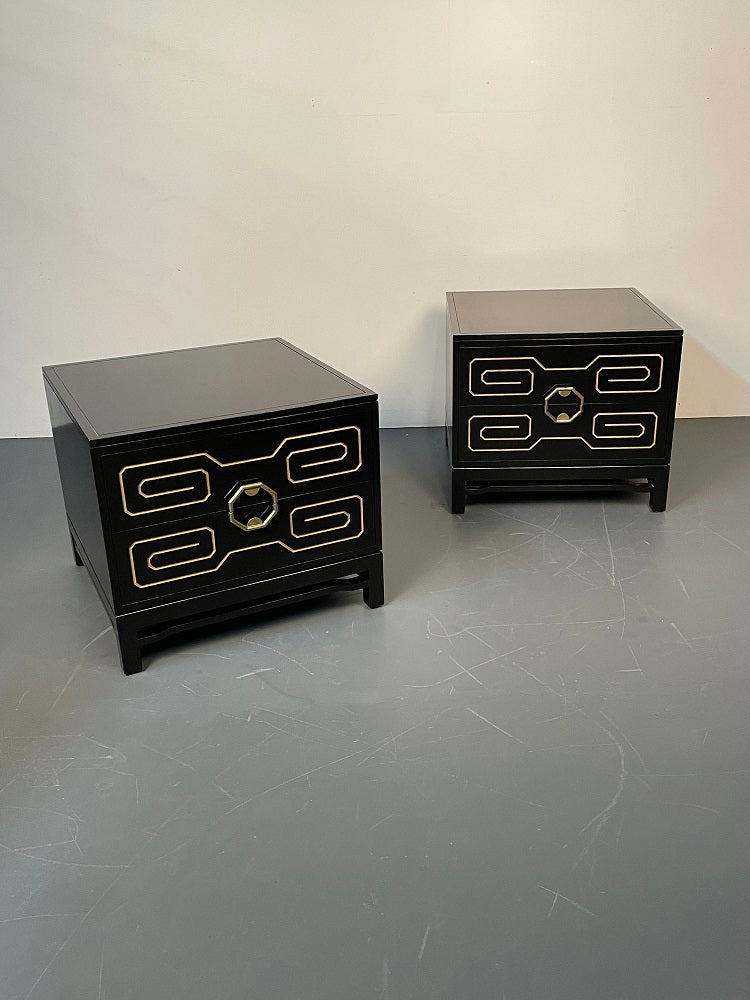 Pair of Mid-Century Modern Nightstands / Dressers, Greek Key, Mastercraft Style