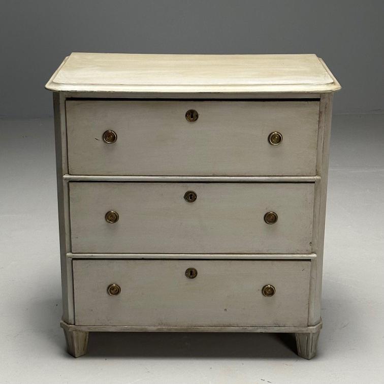 Gustavian, Swedish Commode, Grey Paint Distressed, Brass, Sweden, 1930s