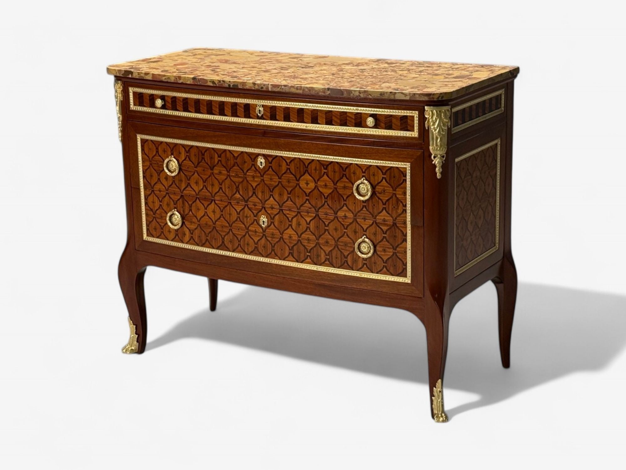 Louis XV Style, French Commode, Kingwood Inlay, Bronze, France, 19th C.