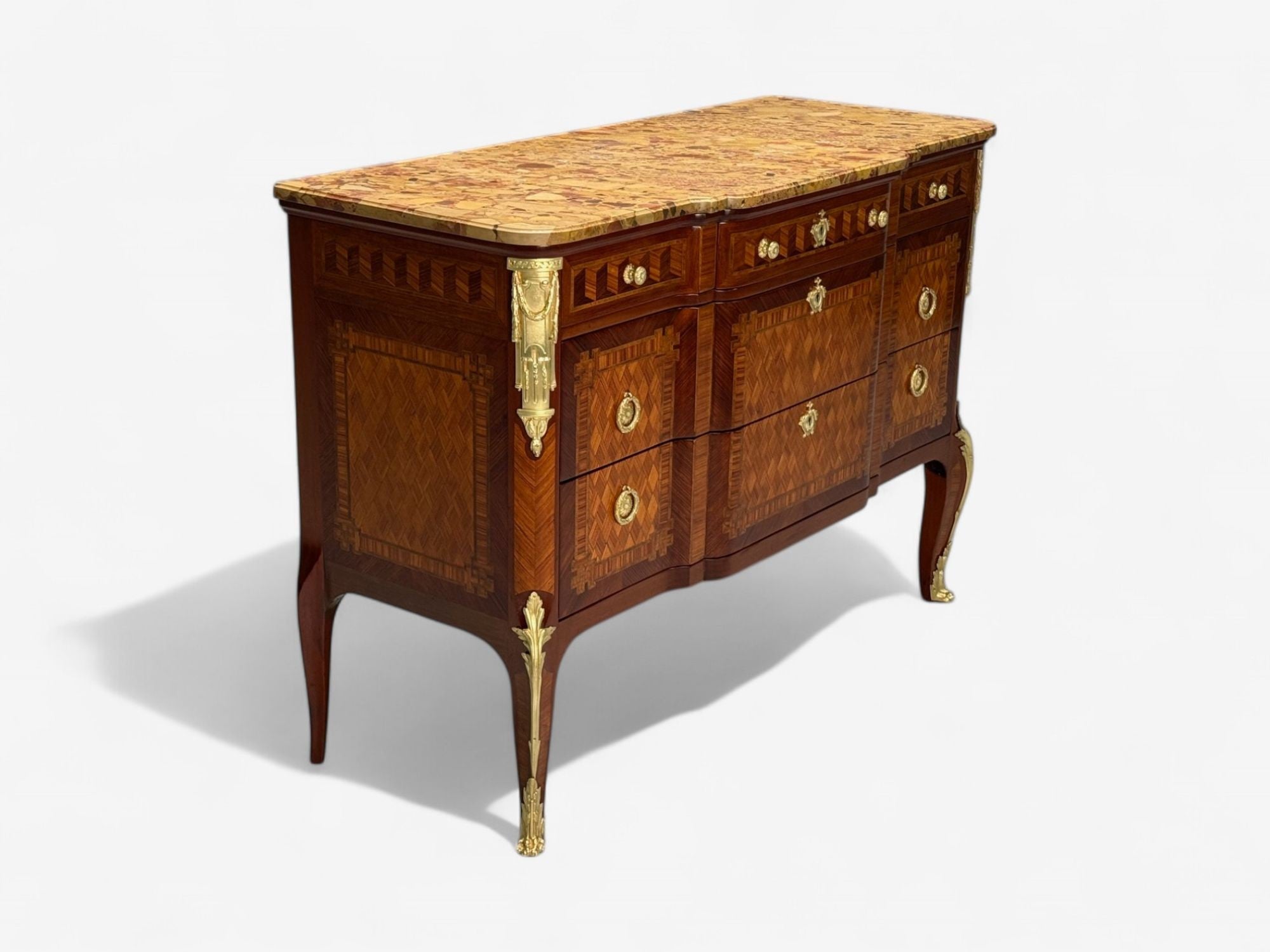 Louis XV Style, Block Front French Commode, Kingwood, Bronze, 19th Century