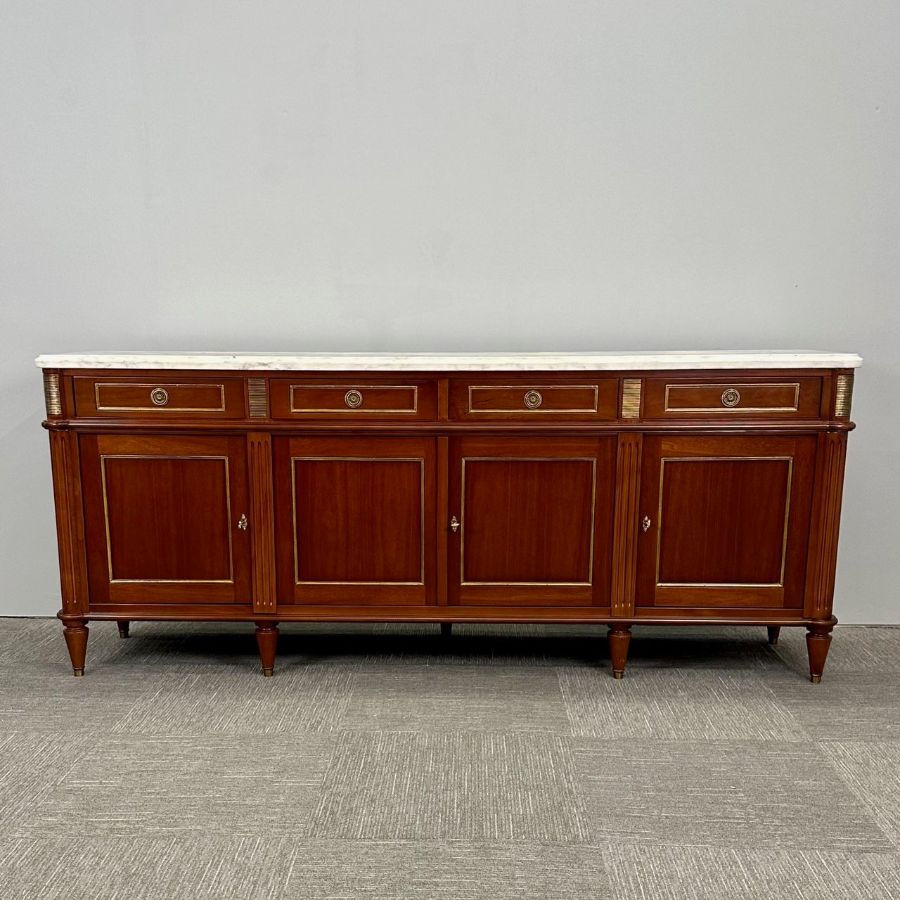 Louis XVI Hollywood Regency Style Bronze Mounted Mahogany Sideboard / Credenza