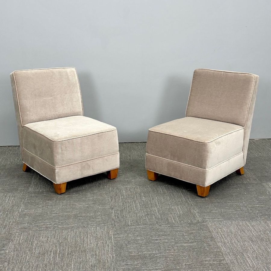 Pair Mid-Century Modern Jean-Michel Frank Style Lounge / Slipper Chairs, Mohair