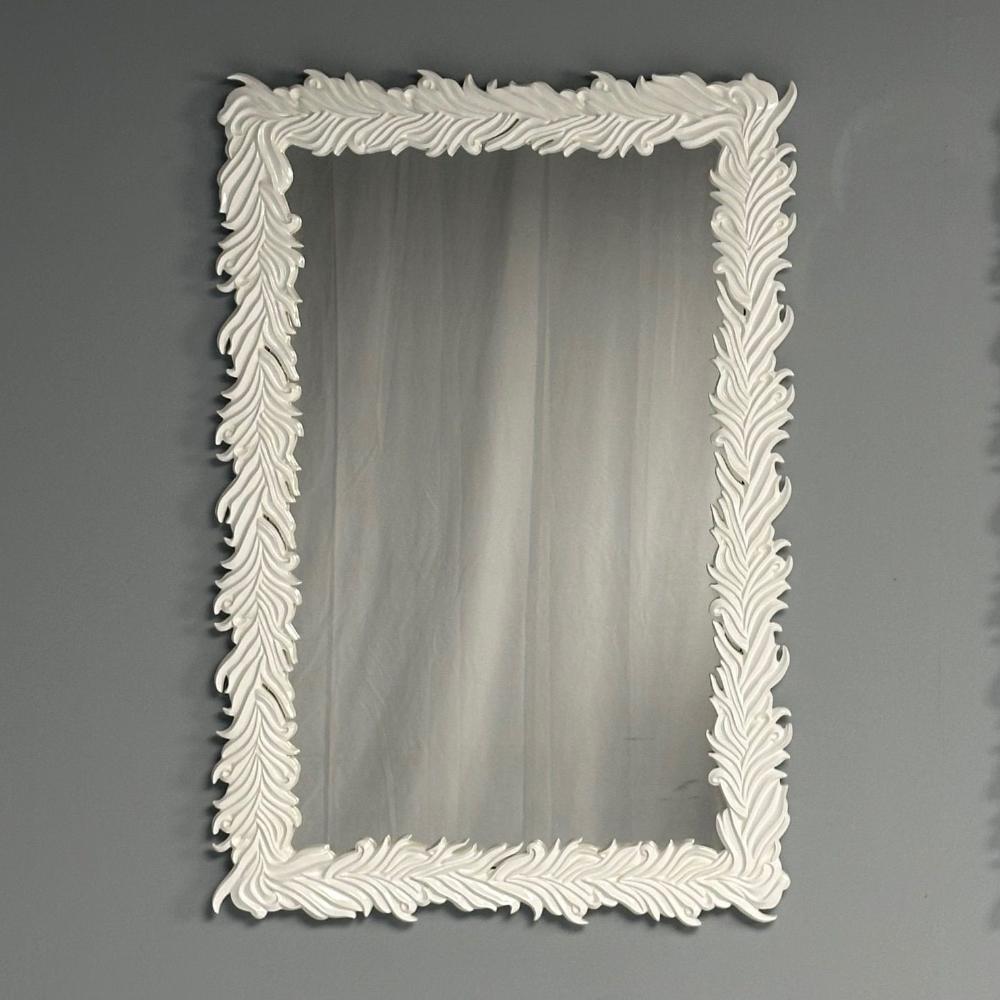 Serge Roche Style, Contemporary, Rectangular Leaf Wall Mirrors, White Lacquer