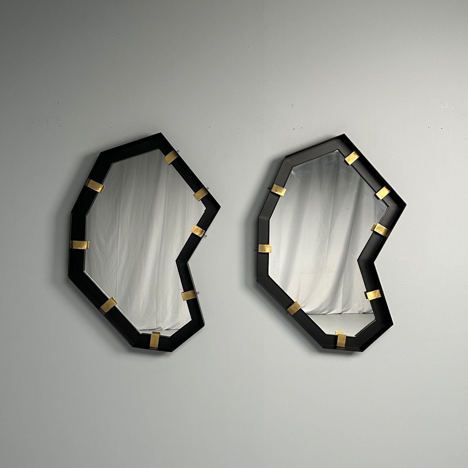 Contemporary, Industrial Modern, Angular Wall Mirrors, Steel, Brass