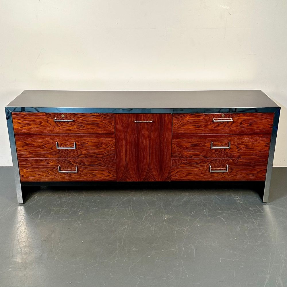 Mid-Century Modern Milo Baughman Rosewood Dresser for John Stuart, Chrome Accent