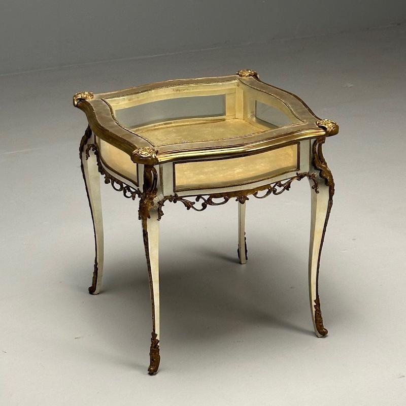 Louis XV, Jewelry Showcase, Vitrine Table, Walnut, Bronze, Gilt, 1920s